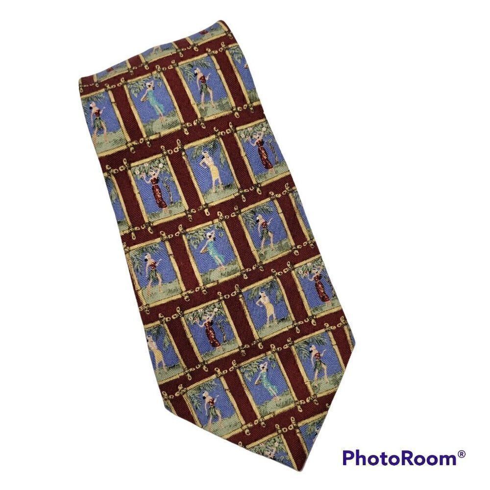 Tommy Bahama Mens Neck Tie Red Hawaiian Hula Girls Aloha Tropical All Silk USA‎